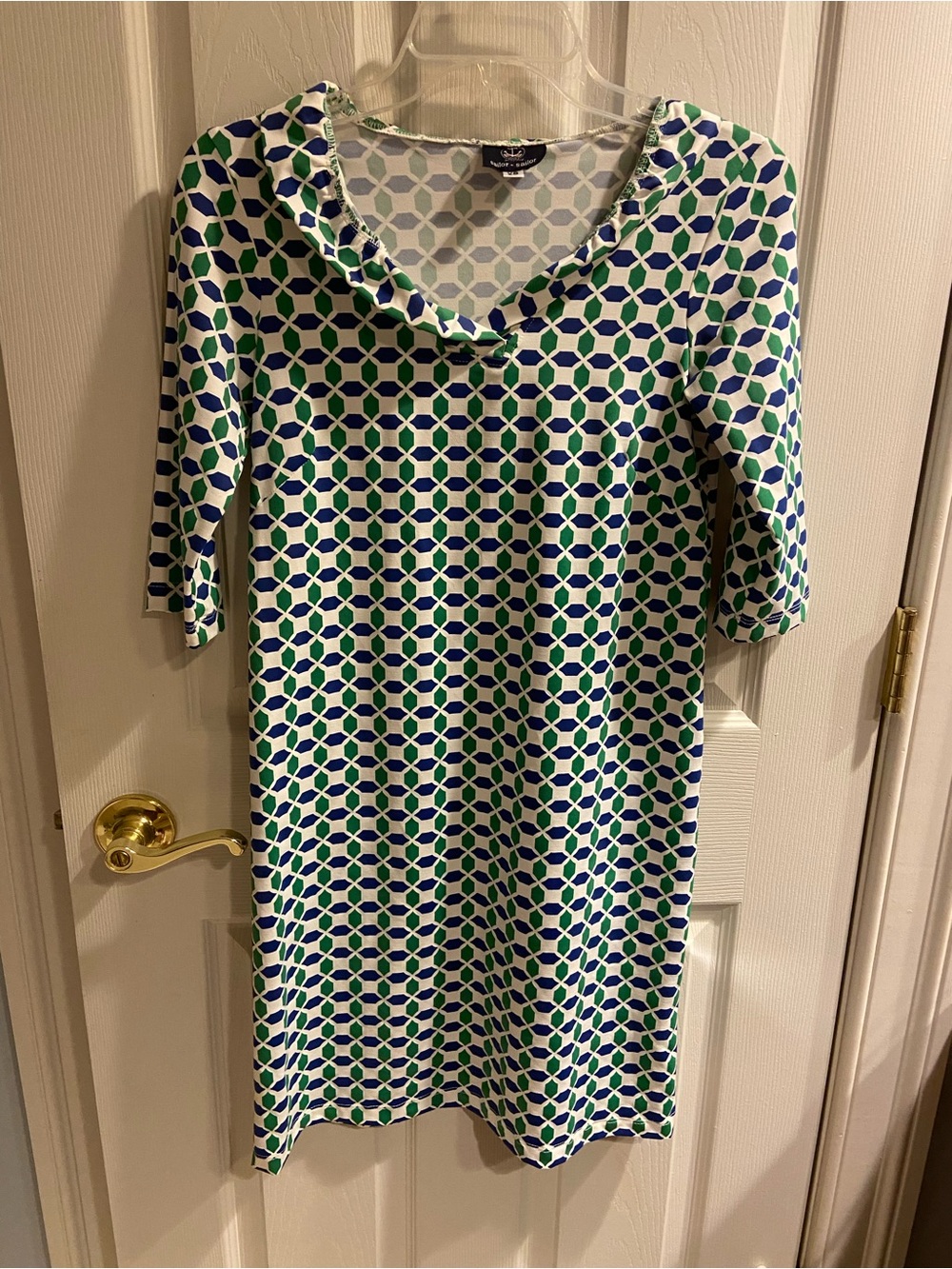 Sailor-Sailor XS Geometric Print Top in Blue and Green